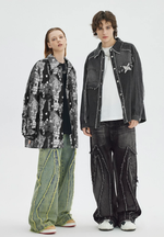 Black / Faded Blue - Distressed Denim Jeans