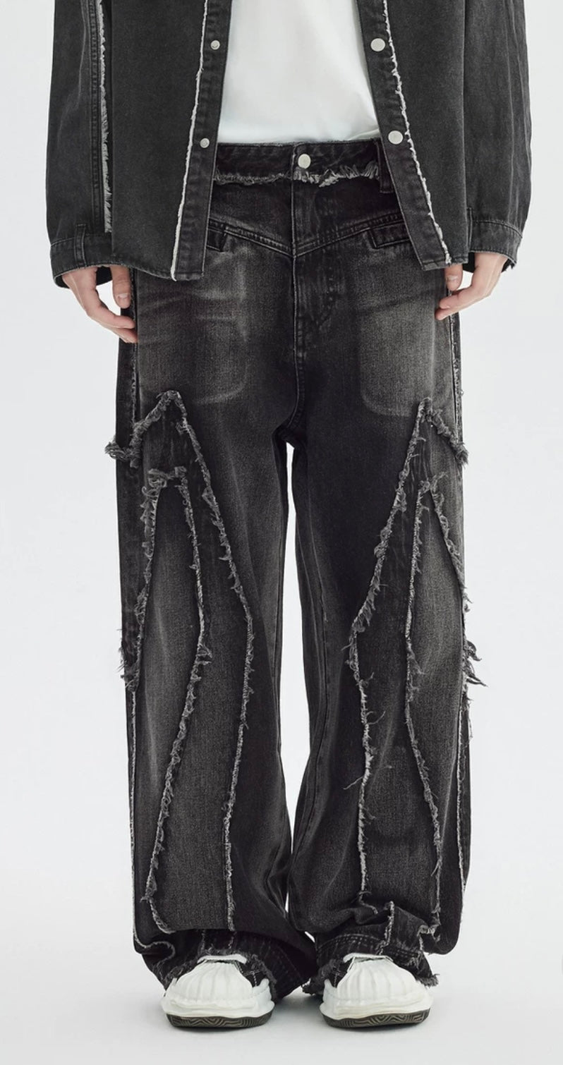 Black / Faded Blue - Distressed Denim Jeans