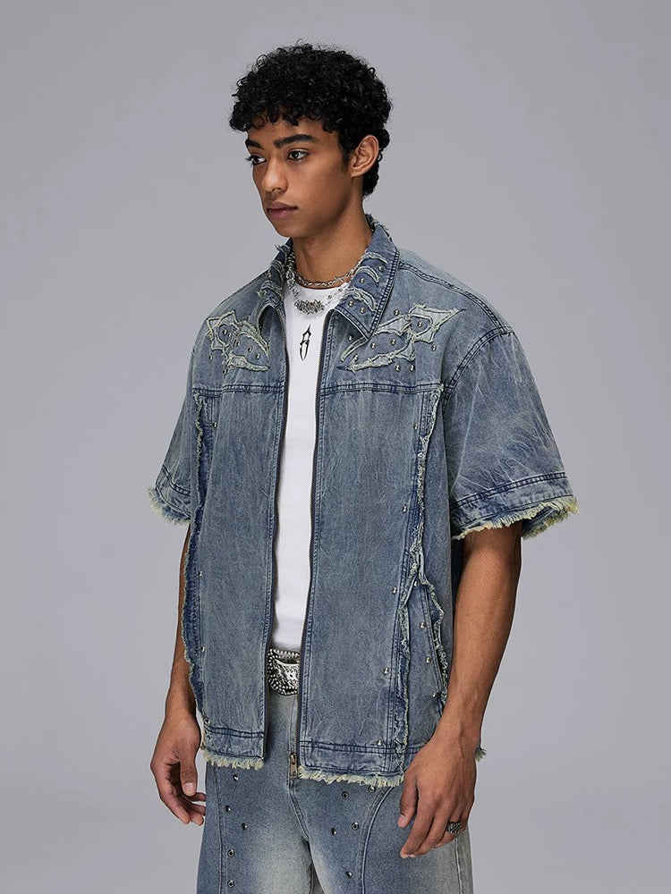 Denim Short Sleeve Textured Shirt